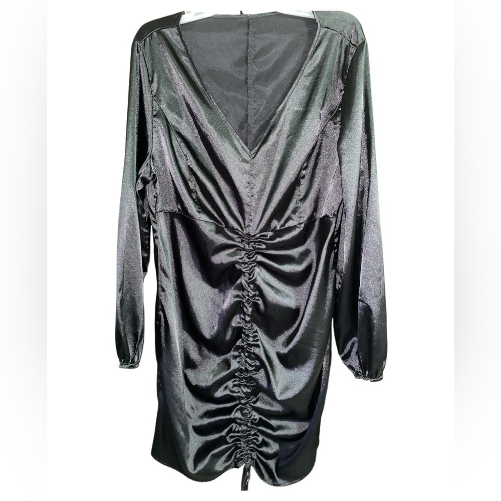 SHEIN •Black Satin • Ruched Dress